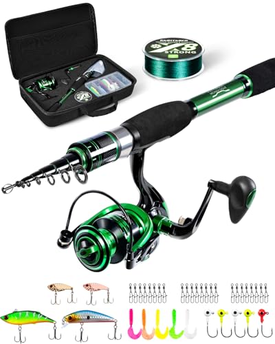 Ghosthorn Fishing Rod and Reel Combo Graphite Telescoping Fishing Pole Portable Travel Kit with Carrier Bag for Freshwater Saltwater - size: 7 ft, style: Full Kit With Carrier Case