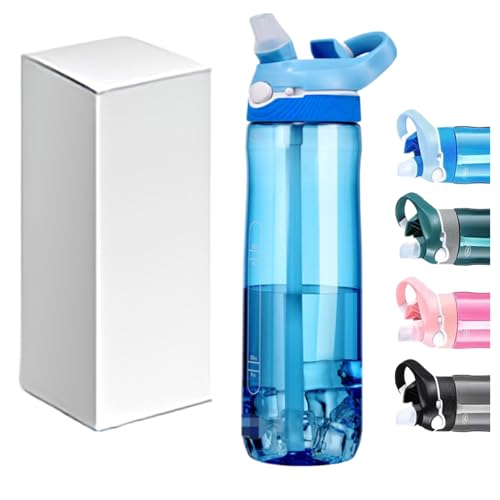 25oz Water Bottle with Straw, Clip, Handle & Marker, Tritan BPA-Free Sport Water Bottle for Men & Women, Travel Clear Water Bottle for Outdoor & School (Blue) - color: Blue