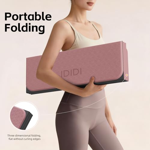 Extra Thick 10mm Foldable Yoga Mat, SGS Certified POE Non-Slip Mat, Multi-Purpose Exercise & Fitness Mats for Studio or Home - color: Deep Pink-74"L x 26"W x 0.4"Th