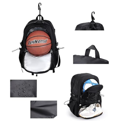 Basketball Bag Backpack with Separate Shoes Compartment & Ball Holder, Large Multi Functional Sports Bag Basketball Accessories fit Soccer Tennis Gym Black