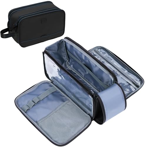 ZEEMO Trevel Toiletry Bag for Men, Full Open Dopp Kit with Dual Compartment | double-sided storage and water-resistant fabric for travel essentials, Black and Blue - color: Black and Blue, size: Medium