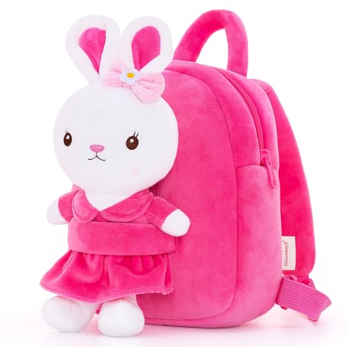 Gloveleya Kids Backpack Girl Backpack Toddler Girl Backpacks with Stuffed Bunny Toy Rose Red 9'' - color: A01bunny Rose Red, size: 9 inches