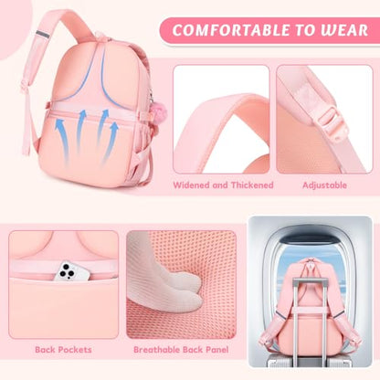 MUSEVOS Kids Backpack for Girls Aged 6-14, Kindergarten Elementary Middle School Backpack, Cute Bookbag Multi-Compartment, Water-resistant - color: Pink-white