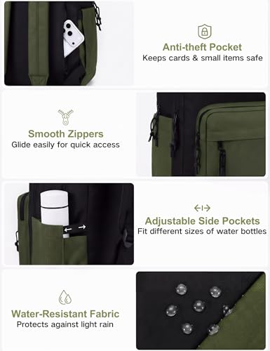 VASCHY School Backpack,Two Compartments Daypack Bookbag Schoolbag for High School Teen Boy Girls/College/Work/Men Bi-color - color: Black Green