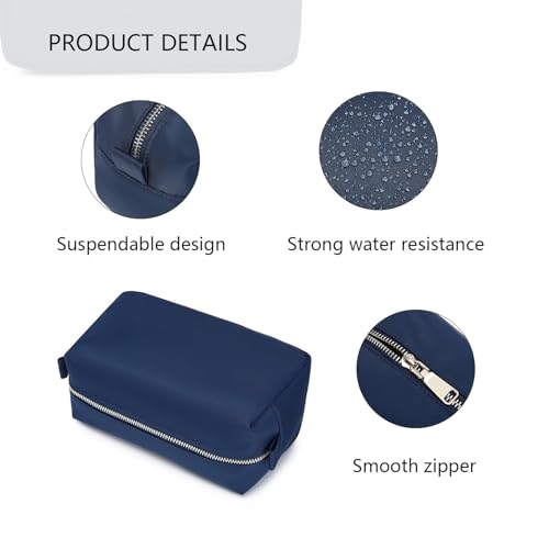 Organizer Bag Lightweight Cosmetic Bag with Ring Clasp Perfect Travel Makeup Bag for Women nylon Stand Up Design (Navy Blue/Nylon) - color: Navy Blue/Nylon