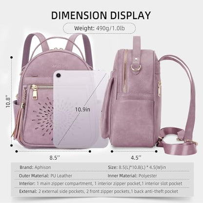 APHISON Small Backpack Purse for Women Cute PU Leather Mini Backpacks Ladies Casual Lightweight Travel Daypack Waterproof - color: 5-purple, size: Small