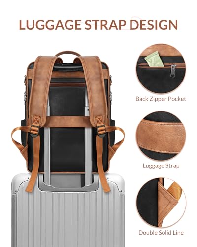 SYTRAH Leather Laptop Backpack, 15.6 Inch Business Computer Bag, Designer College Backpack Travel Backpack with Colorful Shoulder Bag Strap Black Brown - color: Black Brown