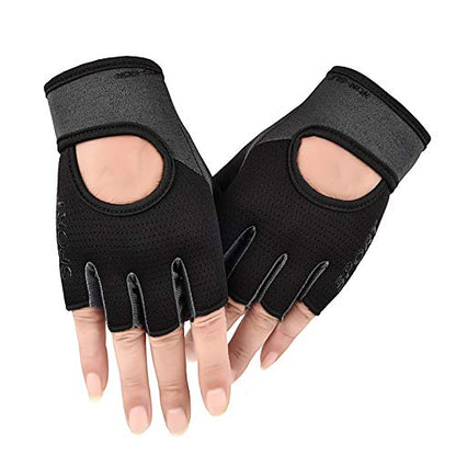 Men Women Workout Gloves Fingerless Weightlifting Anti-Slip Breathable Gym Exercise Gloves for Training Cycling Sports - color: Black