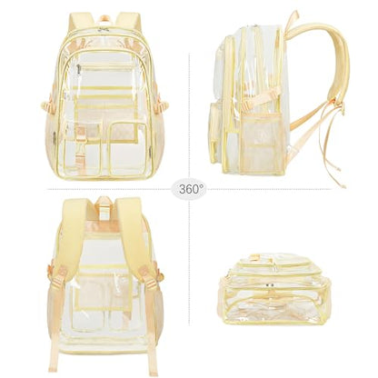 abshoo Large Clear Backpack For Girls Women School Bookbag Heavy Duty Transparent Backpack (Light Yellow) - color: Light Yellow