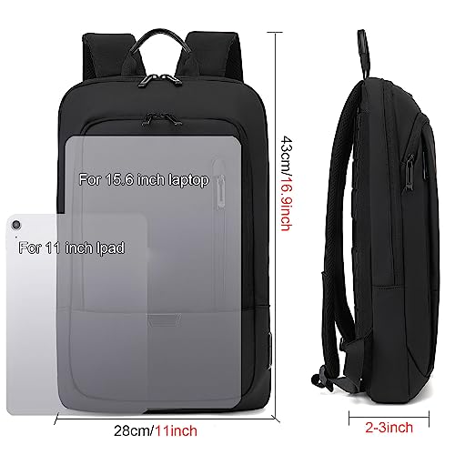 AUGUR Business Slim Backpack for Men Women 15.6 inch Water Resistant Laptop Backpack with USB Charger Computer Notebooks Lightweight Small Backpacks For School/Travel/Business/Work/College Bag - color: 1505 15.6 Inch Black