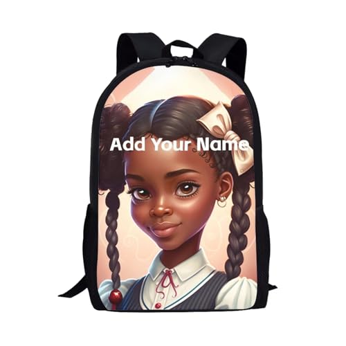 Custom Name Bookbag for Girls Elementary/Kindergarten School Bag African Black Kids Backpack with Water Bottle Holder Personalized Book Bag - color: African Black Girl-25