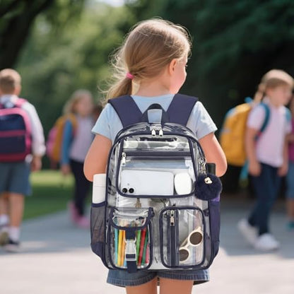 Clear Backpacks for Girls Boys, Heavy Duty PVC Transparent School Bookbag See Through Back Pack for College Work Travel (Navy Blue) - color: Navy Blue