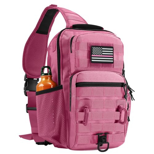 Rover Sling Pack Tactical Shoulder Sling Bag Backpack with Bottle Holder Crossbody Chest Bag, Pink - color: Pink