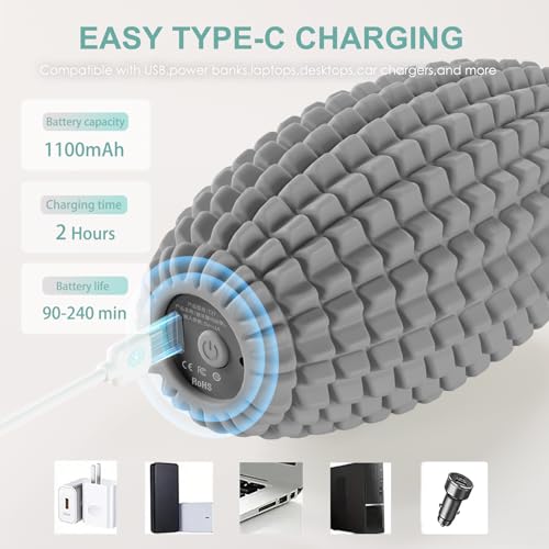 Silicone Vibrating Massage Ball with Rolling Head, 3-Speed Myofascial Massage Roller for Plantar Fasciitis Relief, Hip & Psoas Release, Trigger Point Therapy for Neck, Back, Foot(Gray) - color: Gray