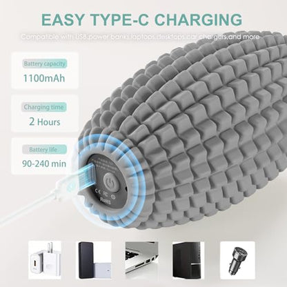 Silicone Vibrating Massage Ball with Rolling Head, 3-Speed Myofascial Massage Roller for Plantar Fasciitis Relief, Hip & Psoas Release, Trigger Point Therapy for Neck, Back, Foot(Gray) - color: Gray