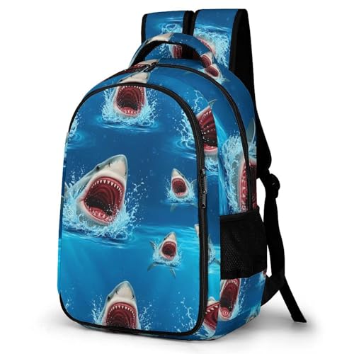 Cute College Laptop Backpack Shark Ocean, Sturdy Travel Business Bag with Tumbler Holder Gifts for Nurse Teacher Women - color: Pattern (321)