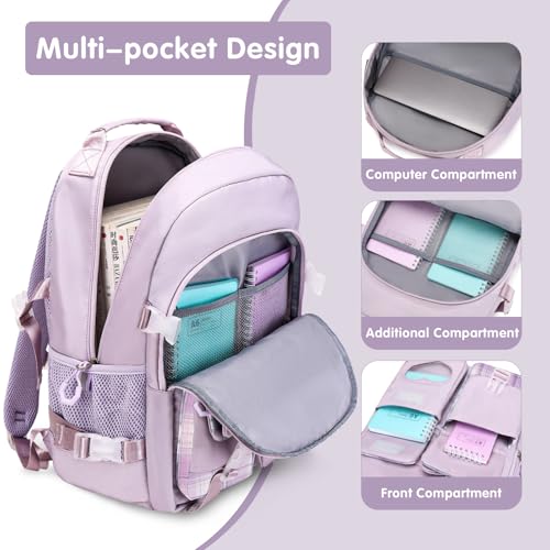 ACESAK Backpack for Girls - Bookbag Backpacks Schoolbag for Girls Kids Teen Women Casual Travel Daypacks - School Bag Elementary Middle School College Cute Backpack with Lunch Box (Purple) - color: Purple