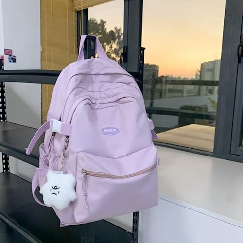 VTTDB Kawaii Backpack with Cute Accessories Casual Aesthetic Daypack Simple Laptop Bag Waterproof Travel Rucksack for Women (purple) - color: Purple