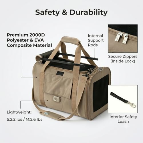 PETiCO NOA 3003 Airline Approved Pet Carrier - Pet Duffle Bag for Small Dogs & Cats Under 9 lbs, Sturdy & Machine Washable with Magnetic Snaps, Small Size, Khaki - color: Khaki, size: Small