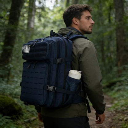 Sparklekle Military Tactical Backpack 45L 3 Day Assault Pack Waterproof Molle Hiking Rucksack for Men and Women (Blue) - color: Navy, size: 45L