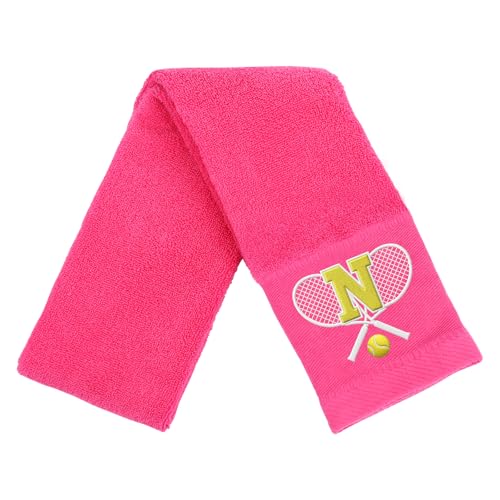 OXYEFEI Tennis Towel,Tennis Gift for Men, Women,Lovers,13”x 43” Cotton Embroidered Tennis Towels (Pink, Initial-N) - color: Pink, size: Initial-N