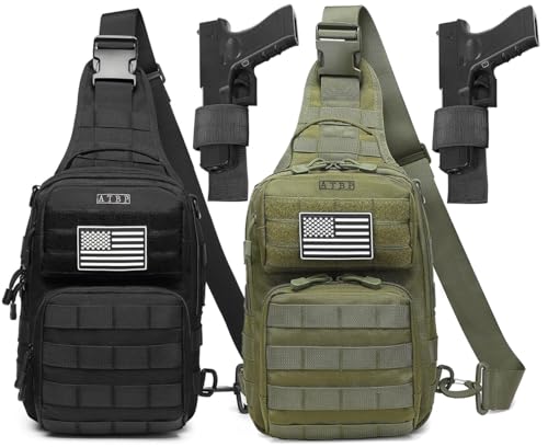 Tactical Sling Backpack With Holster Military Crossbody Bag for Men Single Shoulder Back Pack 10L - color: Green & Black 2