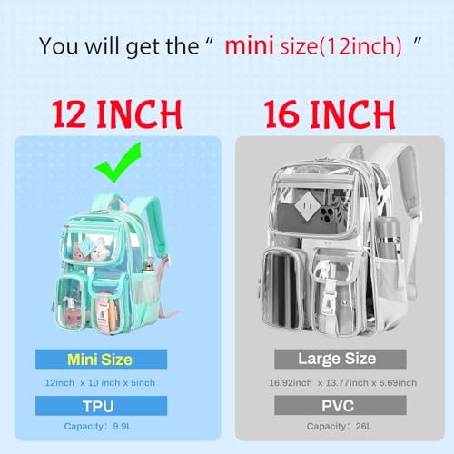 PIG PIG GIRL Mini Clear Backpack for Stadium Events, Small Clear Bag for Child for Festival Concert,Green(Not Fits School) - color: Mini-green