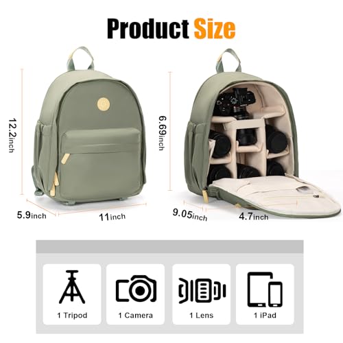 Cwatcun Midi Camera Backpack for Women, Compact DSLR Bag with Tripod Strap - color: Green, size: 1.0 Medium