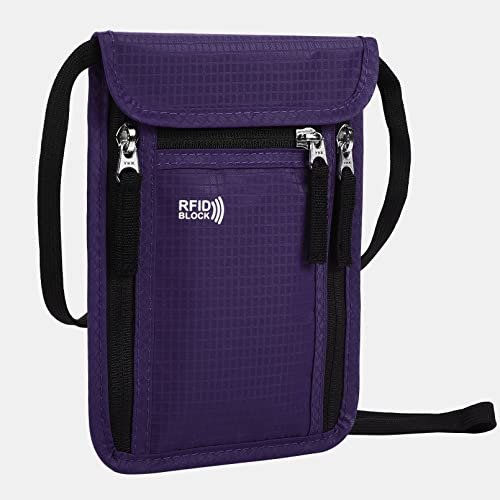 Travel Pouch Neck Wallet Family Passport Holder Organizer Case with RFID Blocking | Family Passport Holder - color: Purple
