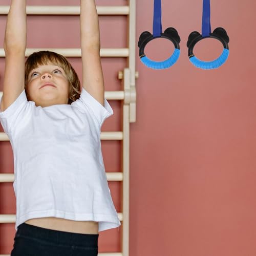 Happyyami ’s Adjustable Gymnastics Rings Set with Sturdy Plastic Rings and Adjustable Straps, 2 Pairs (1m Blue and Red), Indoor Fitness Equipment for Pull-ups and Gymnastics Training at Home