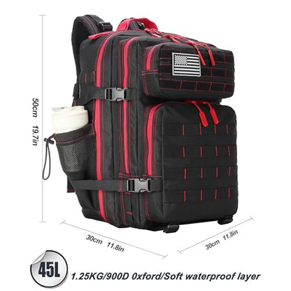 45L Military Tactical Backpacks 3 Days Assault Pack Bag Fitness Rucksack Bug Out Bag Hiking Treeking - color: Black&red
