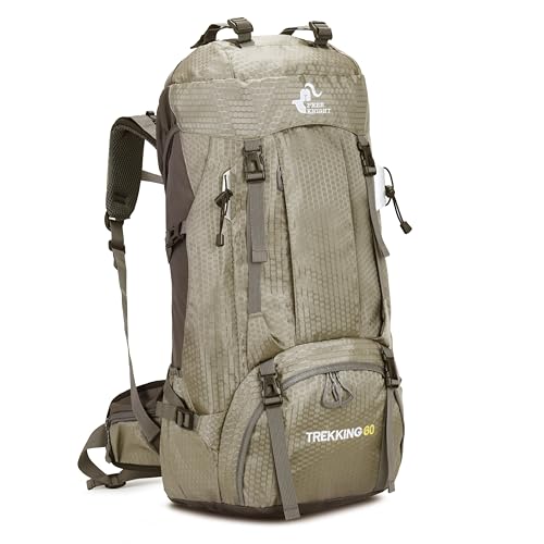 Bseash 60L Waterproof Hiking Camping Backpack with Rain Cover, Large Outdoor Sport Travel Daypack Rucksack for Climbing - color: Greyish Green