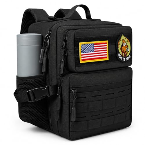 9L Mini Tactical Backpack Small Military Gym Bag for Men Women Molle Daypack Camping Backpack with Patch (Black) - color: Upgrade Black