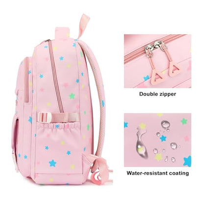 RRTGNEI Kids High Middle School Backpack for Girls 5-12 Kawaii Travel Star Bookbag,Pink Star - color: Pink Star