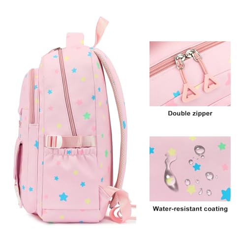 RRTGNEI Kids High Middle School Backpack for Girls 5-12 Kawaii Travel Star Bookbag,Pink Star - color: Pink Star