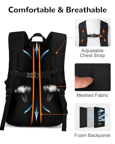 20L Small Waterproof Hiking Backpack with Chest Strap for Men, Lightweight Outdoor Daypack, Black