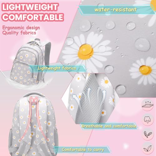 YJMKOI 3Pcs Daisy Prints Backpack for Girls Middle-School Elementary Students Bookbag Set with Lunch Box (Green) - color: Green