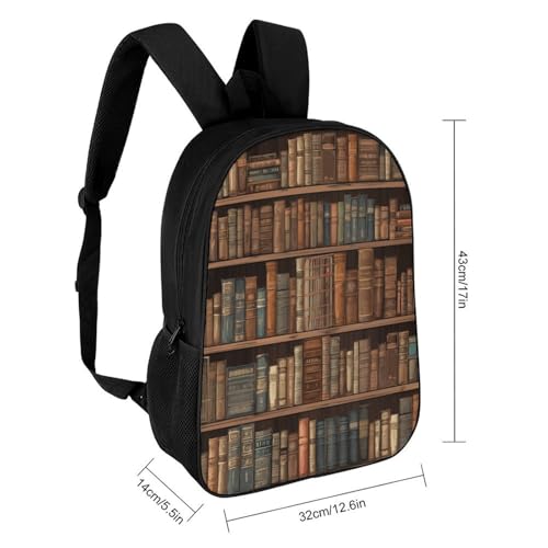 Library Bookshelf Book Backpack for Women Men, Durable 600D Polyester Bookbag with Large Capacity, Lightweight 17 Inch Laptop Backpack Minimalism Casual Daypack for Work, Travel