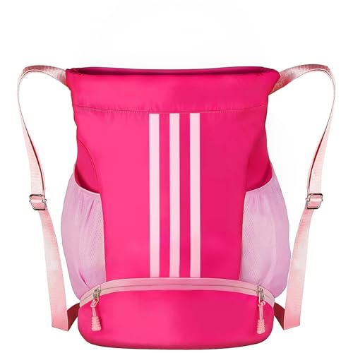 Soccer Bag, Youth Soccer Basketball Bag with Compartments Drawstring Backpack for Football Volleyball Gym Training (Pink) - color: Pink