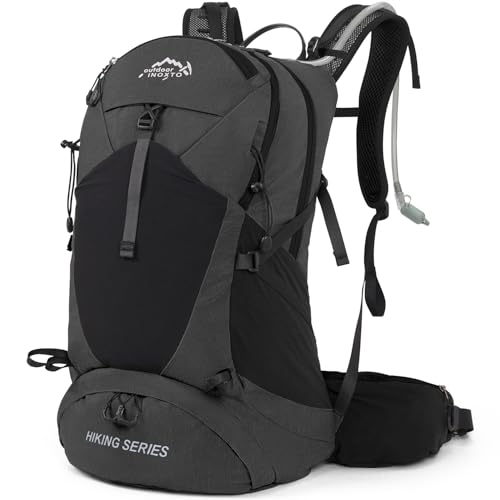 IX INOXTO Hiking Backpack, 26L/40L Waterproof Hiking Daypack with 3L Water Bladder and Rain Cover, Lightweight Travel Camping Backpack for Men Women (Black) - color: Black
