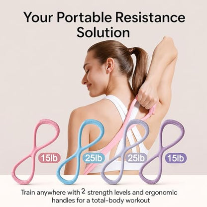 Resistance Bands with Handles,Figure 8 Resistance Band Elastic Fitness Bands Exercise Band for Home Yoga Gym Workout - color: Purple-15LB+Pink-25LB