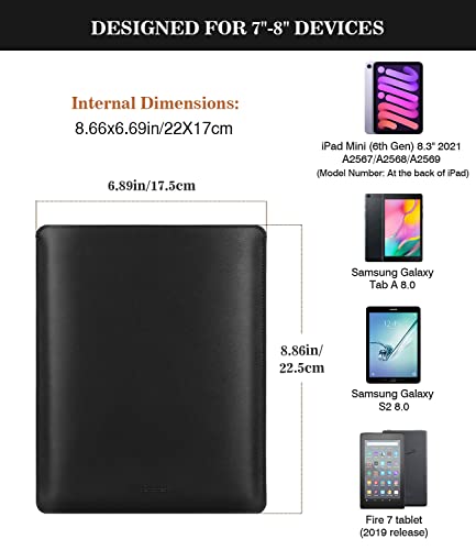 MoKo 7-8 Inch Tablet Sleeve, PU Leather Briefcase Slim Stylish Case Pouch Fit with New iPad mini (A17 Pro) 8.3" 2024, iPad mini 6/5/4/3/2/1, Galaxy Tab S2 8.0, Tab A 8.0, ZenPad Z8s 7.9, Black - color: Black, size: 7-8 inch