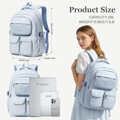 Backpack for School Teens Boys Girls, Large Capacity School bag for Men Women, Cute Bookbag for Students, Lightweight College backpack with lots of pockets(Blue) - color: Blue