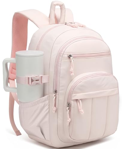 Backpack for Women, Quilted Laptop Bookbag with Pouch Pockets for College Work Travel Gym Teacher Nurses, Puffer High School Backpack for Girls, Pink - color: Pink, size: 15.6in