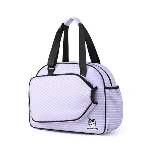Boulder Bee Pickleball Tote Bag for Women with Paddle Holder - color: Purple stripe