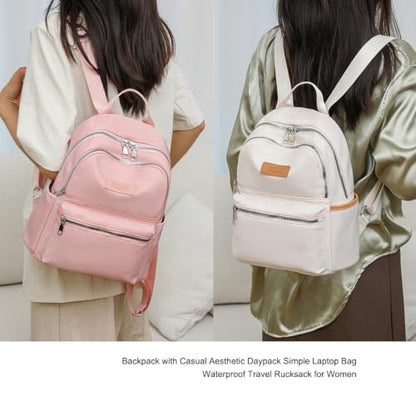 Backpack with Casual Aesthetic Daypack Simple Laptop Bag Waterproof Travel Rucksack for Women(White) - color: White