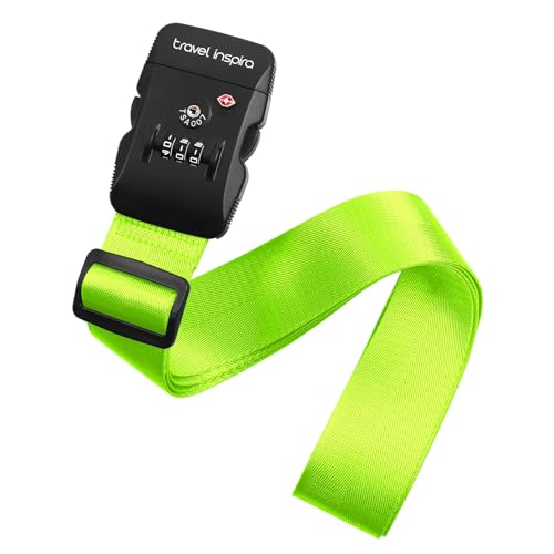 Travel Inspira Luggage Straps for Suitcases with TSA Lock, Protect Your Luggage Anti-Burst, High Visibility Color, Easy to Identify Luggage Adjustable Heavy Duty Belt for 20-28 Inch Suitcases - color: Fluorescent Green