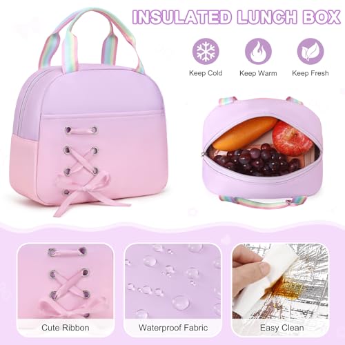 Scothen Backpacks for Girls, Girls Backpack with Lunch Box & Pencil Pouch for Teens Girl Kids Elementary Middle High School College Student Bookbag Daypack Laptop Travel Backpack for Women - color: Purple Pink