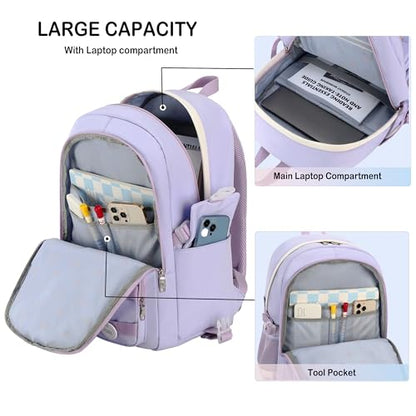Hidds Laptop Backpacks 15.6 In Kids School Backpack for Girls Women Bookbag - color: A-purple