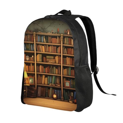 Retro Bookshelf Laptop Backpack for Men Women College Backpacks Water-resistant Lightweight Travel Bag Business Rucksack Large Capacity Hiking Daypack Bookbag Gift